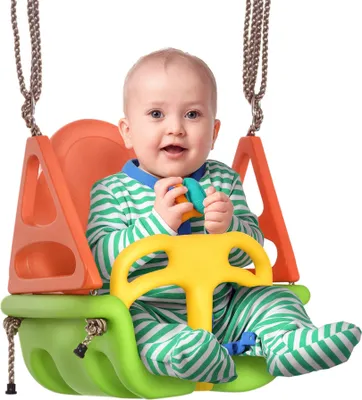 Produktbild von 3-in-1 Babyschaukel, Sicherheitsgurt, längenverstellbare Seile, für In- und Outdoor, grün, 48 x 34 x 180 cm