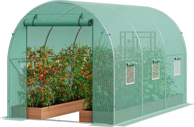 Image de Serre tunnel accessible 14,6 x 6,36 x 6,3 pieds Cadre galvanisé Couverture en PE Vert