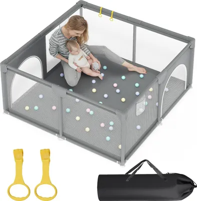 Produktbild von Jayseuw Baby Laufgitter Laufstall Absperrgitter 130x130cm Krabbelgitter mit Rutschfester Basis, atmungsaktivem Netz Sicherheitsspielplatz