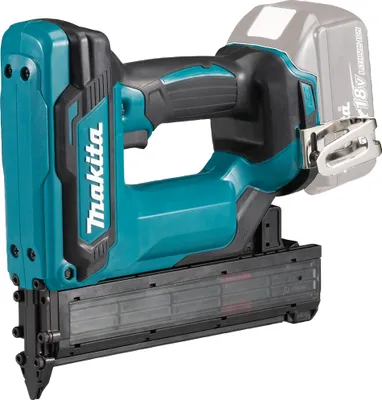 Produktbild von Makita Akku-Stauchkopfnagler DFN350Z, 257x79x228mm, Kompressorunabhängig, für 15-35mm Stifte, LXT Akkusystem, 4.000 Nägel (5Ah Akku), werkzeuglose Tiefeneinstellung, XPT, Einschaltsperre, leuchtstarke LED, ergonomischer Handgriff, schmaler 6mm Nutenadapter, ideal für Deko-, Fußleisten & Textilien.