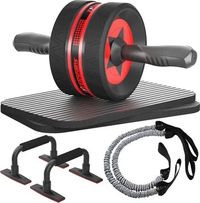 Productafbeelding van Famanu Bauchroller 6-in-1 buikspiertrainer met fitnessband - Zwart