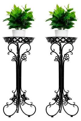 Produktbild von Pflanzenständer Schwarz und Weiß, 2er Set - Metall Blumenturm Ständer