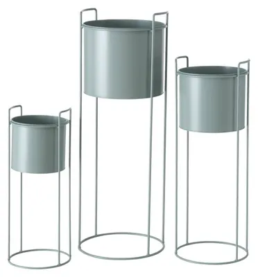 Produktbild von Blumentöpfe mit Ständer MELANDA, Metall, hellgrün, 3er-Set