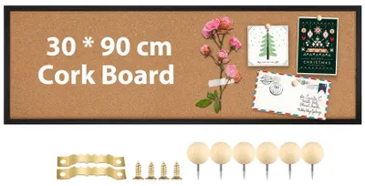 Produktbild von Kork Pinnwand mit schwarzem Holzrahmen 90 x 30 cm