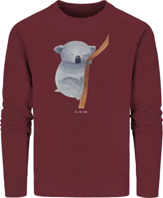 Produktbild von Mr. & Mrs. Panda Bio Pullover Koalabär Größe XS - Burgundy - Geschenk, Baumwoll, Koala, Rundhals, Lustige Sprüche, Sweater, schlafen, Bär, Sweatshirt, Pulli, Traumland