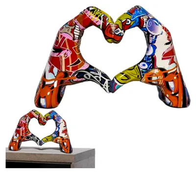 Produktbild von Herz-Hände-Skulptur – Statue der Liebesgesten | Buntes Graffiti-Ornament | Ästhetische Herzstatue für Dekoration | Liebesstatue für Wohnzimmer und Schreibtisch