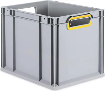 Immagine prodotto di Eurobox NextGen Color | A x L x P 32 x 30 x 40 cm | 30 litri | Maniglie gialle aperte | Fondo liscio | Grigio | Contenitore Euro, scatola da trasporto, contenitore da trasporto, contenitore impilabile