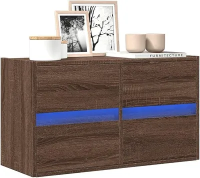 Obrázek produktu pro TV skříňka s LED osvětlením, televizní skříňka, komoda, televizní nábytek, obývací nábytek, barva: hnědá, Imitace: ořech, rozměry: 80x31x45 cm - 852291