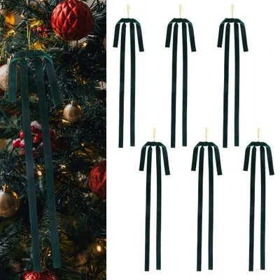 Obrázek produktu pro 6 kusů vánočních mašlí - sametové dekorativní závěsy - vintage styl - polyester - pro vánoční stromeček - zpracování - vánoční dekorace