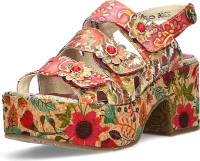 Produktbild von Laura Vita Damen Sandalette Leder Plateau Blumen Muster floral Cutouts Paulao 04, Größe:40 EU, Farbe:Rot