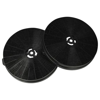 Two black charcoal filters for a range hood are shown on a white background.