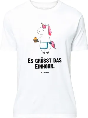Produktbild von Mr. & Mrs. Panda Größe XL T-Shirt Einhorn Muffin - Weiß - Geschenk, mit Spruch, Glückwünsche, Backen, Geburtstag, Grüße, Geburtstagsgrüße, Shirt, Unicorn, Tshirt