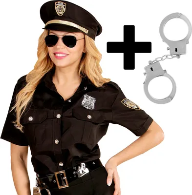 Produktbild von Damen Kostüm Police Officer Bluse + Mütze + Handschellen Cop Polizistin, Größe:XL