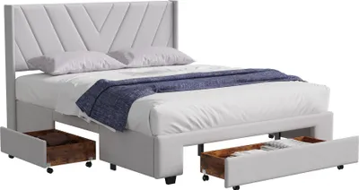 Imagen del producto de Cama Moonbite con espacio de almacenamiento, 160x200 cm, para matrimonio, color blanco, con 3 cajones, somier de listones de madera, diseño sencillo