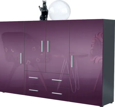 Produktbild von Vladon Highboard Nora Anrichte mit 2 Schubladen und 4 Türen mit insgesamt 8 Fächer dahinter, Anthrazit matt/Brombeer Hochglanz (166,5 x 106,5 x 35 cm)