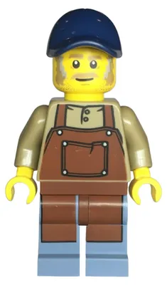 Productafbeelding van LEGO Minifiguur: Verkoopster van een snackkraam - Man, donkerbruin bovenstuk met rood (bdp114)