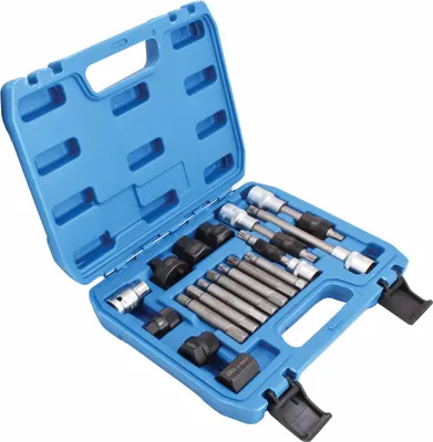 Immagine prodotto di Set 18 pezzi chiavi smontaggio puleggia alternatore motore auto, svita avvita 1/2'', kit chiavi per pulegge libere alternatore universali Satra