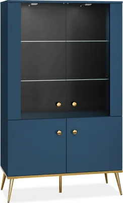 Produktbild von KONSIMO Vitrinenschrank "ARICIA", Marineblau, Holz, ELEGANT, 92x152x40cm