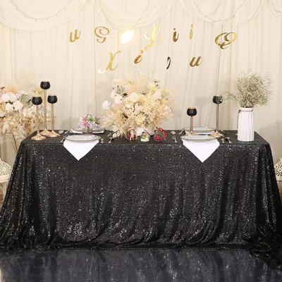 Pailletten Tischdecke Schwarz 127x183cm Glitzer Partydeko