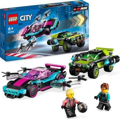 Zdjęcie produktu dla LEGO 60396 City Podrasowane samochody wyścigowe, dwa samochody do ozdabiania i ulepszenia, 4x4 i wyścigówka, zabawka dla 6-latka do zbudowania; prezent dla dzieci i fanów gry LEGO 2K DRIVE