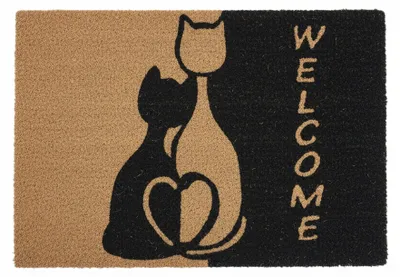 Produktbild von Relaxdays Fußmatte Kokos, 60 x 40 cm, mit Katzen & Spruch Welcome, gummiert, innen und außen, Türvorleger, natur/schwarz