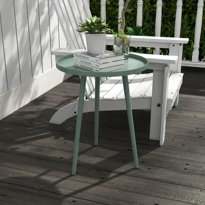 Produktbild von Gartentisch Stahl wetterfest grün, Beistelltisch Balkon Terrasse pulverbeschichtet, Couchtisch Outdoor mit Schutzrand | 40 x 40 x 50 cm | 1,8 kg
