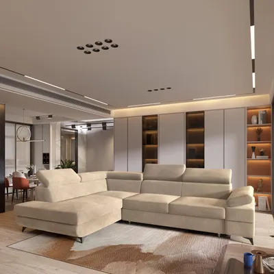 Produktbild von Masseno Ecksofa FAVIEN L-S mit Schlaffunktion L-Form, Sofa mit Bettkasten, Wohnzimmersofa, Couch, Soffa, Bettsofa, Couchgarnitur- Creme, MONOLITH 04