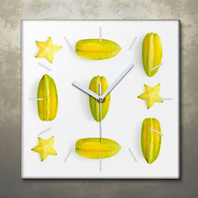 Produktbild von Wohnzimmer Leinwand Uhr Geräuschlos Küche 30x30 Farblich, Früchte, weiße Zeiger