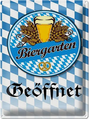 Produktbild von Blechschild Biergarten Bier Brezel, 40x30 cm, Blechschilder Spruch Getränk Alkohol, Bier Bayern