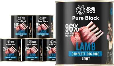 Produktbild von John Dog Hundenassfutter Pure Black Lamm - Premium Getreidefreies Hundefutter mit 96% Fleisch - Monoprotein Nassfutter für ausgewachsene Hunde 6 x 800g