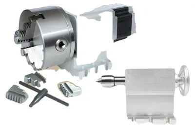 Productafbeelding van Rotatieas, lengte 130 mm, breedte 50 mm, overbrengingsverhouding 50:1, maximale draagkracht 10 kg, geschikt voor 3-klauwspant