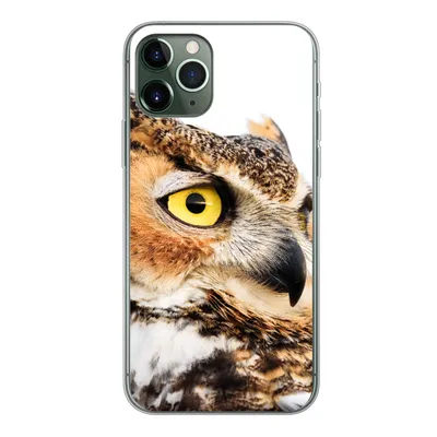 Produktbild von MuchoWow® Handyhülle Schutzhülle Hülle für iPhone 11 Pro Braune Eule mit weißem Hintergrund Silikon Softcase Handy Hülle - Handy