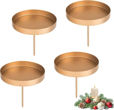 Produktbild von Kerzenhalter-Adventskranz, 4 Stück Adventskerzenhalter aus Metall, 8 cm, goldfarben, Kerzenhalter, für Stumpenkerzen, Dekoration für Kerzen