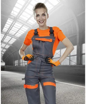 Zdjęcie produktu dla Damskie ogrodniczki ARDON®COOL TREND o sportowym kroju, szaro-pomarańczowe, rozmiar 36
