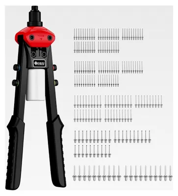 Produktbild von Blindnietzange Set mit Austauschbaren Mundstücken 2,4/3,2/4,0/4,8/6,4 mm inkl. 200 Nieten 13,3" Ergonomischer Griff für Heimwerker