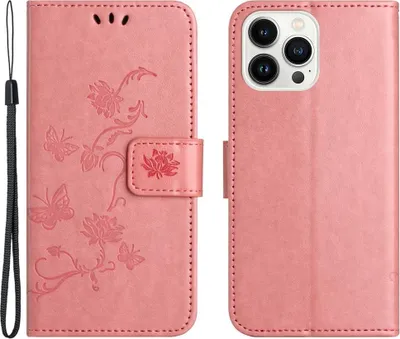 Produktbild von iPhone 15 Pro Max Hülle - Coverup Blumen & Schmetterlinge Klapphülle - Rosa