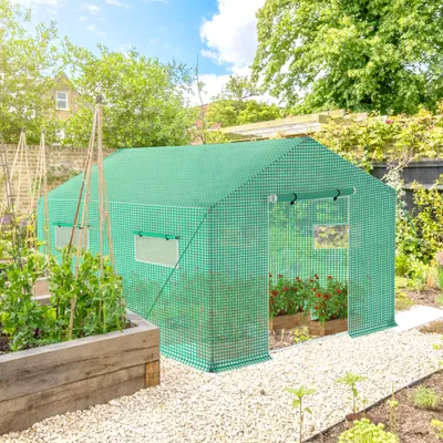 Produktbild von YZNAHRE Gewächshaus 4,5x2x2m Foliengewächshaus Gartengewächshäuser mit Fernster und Tür Treibhaus Tomatengewächshaus Tomatenhaus für Garten Pflanze, Grün