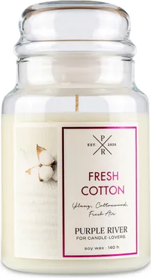 Produktbild von Duftkerze Purple River Fresh Baumwolle, handgegossen, Sojawachs, 623g, Brenndauer 140h, Glas, 2 Baumwolldochte