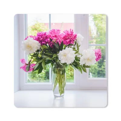 Produktbild von MuchoWow® Mauspad Mousepad Blumen - Pfingstrosen - Vase 20x20 cm - Mousepads - Maus Mat - Pad - Mausunterlage - Desk Mat - Bureauartikeln