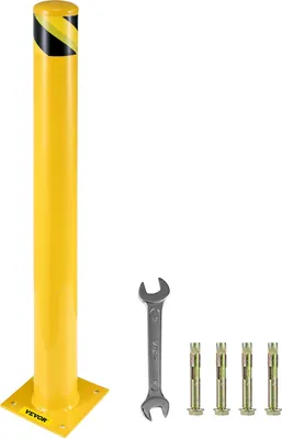 Produktbild von Sicherheitspoller Stahlpollerpfosten 42"H 4,5"D Gelbe Schilder Rohrstahlbarriere