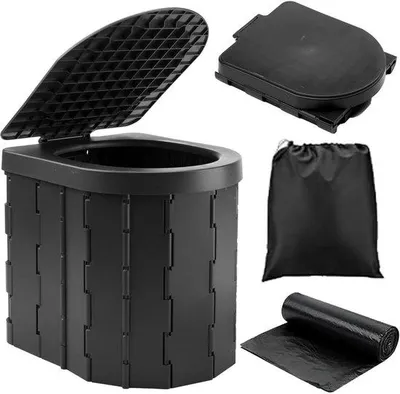 Produktbild von Leichtgewichts-Campingtoilet - Einwegtoilet - Reise- und Campingtoilet - Faltbar - Ideal für Camping, Wandern und Angeln - Schwarz