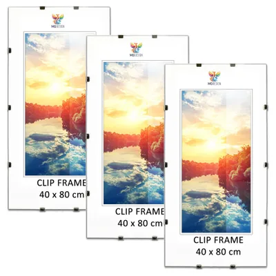 Produktbild von MG Design Cliprahmen Set 3 Stück in 40 x 80 cm - Rahmenlose Bilderrahmen mit Acrylglas & HDF-Rückwand für Fotos, Poster & Puzzle, vertikal & horizontal