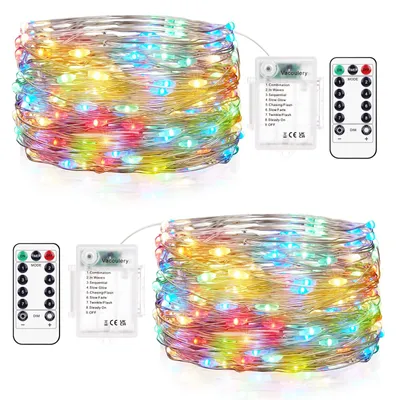 LED-Lichterkette, 12 m, 120 LEDs, 8 Modi, Timer, Fernbedienung, 2 Stück