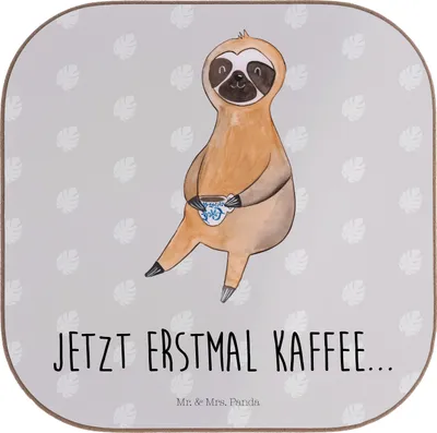 Produktbild von Mr. & Mrs. Panda Untersetzer für Gläser Faultier Kaffee - Grau Pastell - Geschenk, Glas, Tassen, Coaster, Flaschenuntersetzer, Kaffeetasse, Coffee