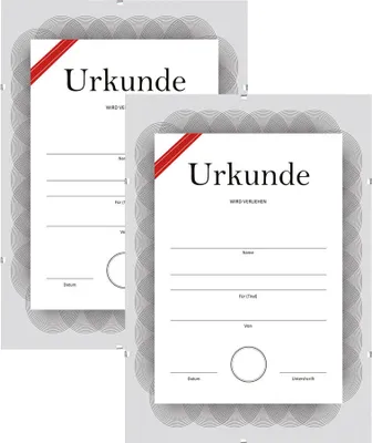 Two certificates with decorative borders and red ribbons are shown overlapping.