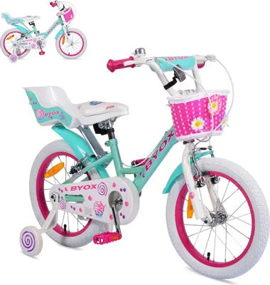 Produktbild von Byox Kinderfahrrad 16 Zoll Cupcake, Stützrädern, Puppensitz, Korb, Metallrahmen pink