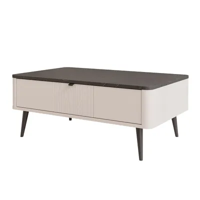 Produktbild von NAVANI Couchtisch mit Schublade eleganter Wohnzimmertisch mit schwarzem Metallgestell Kaffetisch Geriffelte schwarz Griff 100x60 cm Kaschmir + Steingrau