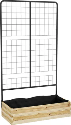 Produktbild von Hochbeet mit Rankhilfe & Spalier Pflanzkasten aus Tannenholz XL Pflanztrog wetterfestes Kräuterbeet für Garten & Balkon Natur 80 x 38 x 145 cm