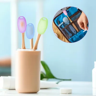 Produktbild von 6 Stück Zahnbürsten-Schutzhüllen, Silikon Zahnbürstenabdeckungen, tragbare Zahnbürsten-Schutzkappen, Macaron-Farben, Reise-Zahnbürstenschutz für Zuhause, Reisen, Camping, Staubschutz