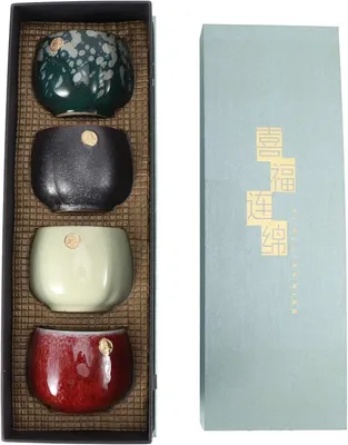 Produktbild von 4-teiliges Set Keramikbecher, Teetassenset im Retro-Stil, chinesische/japanische Kung-Fu-Tee- und Sake-Becher